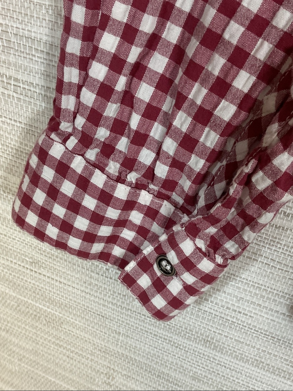 Kut From The Kloth Burgundy and White Gingham Plaid Button-Up Shirt Large - Picture 6 of 11